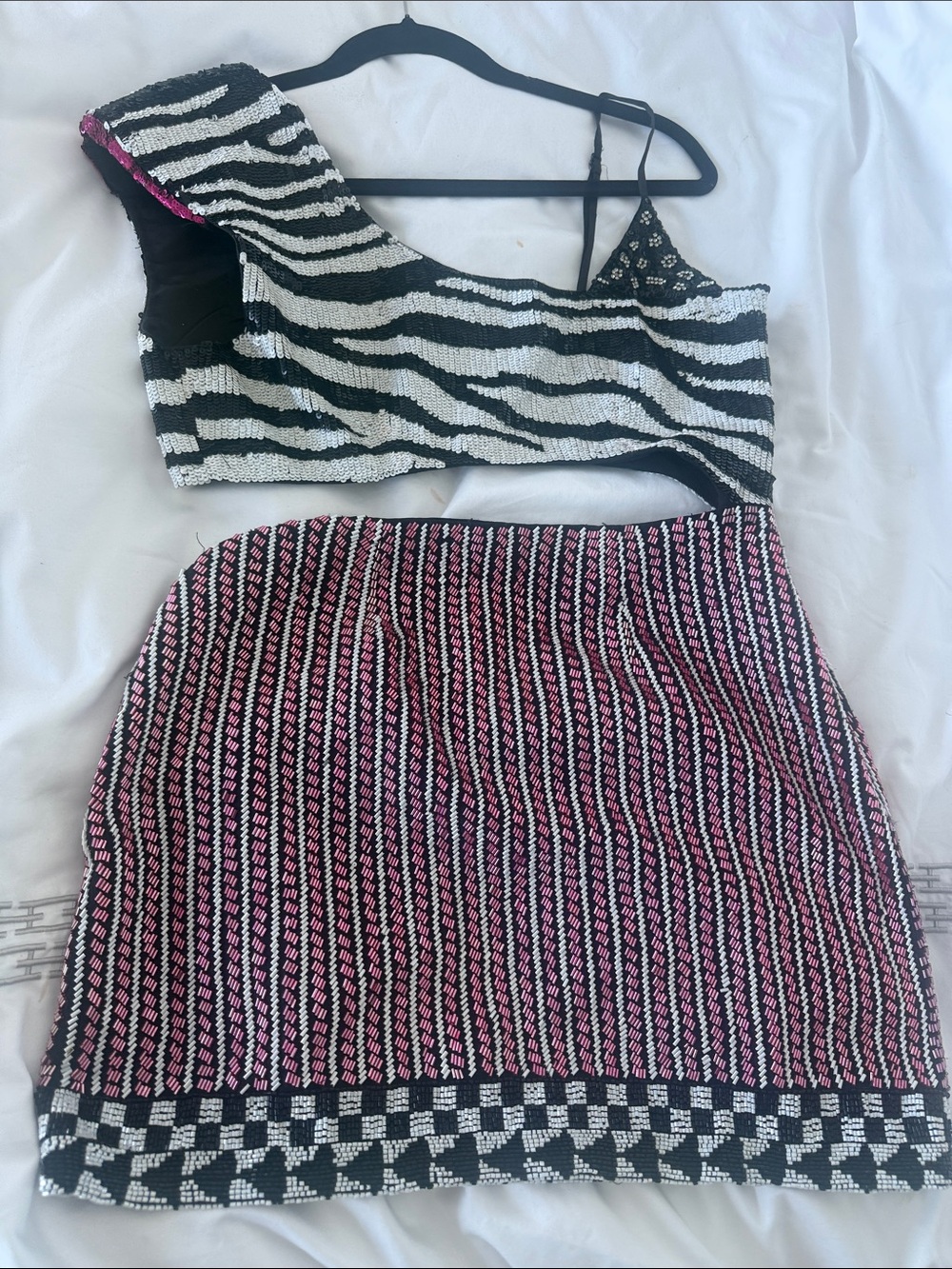 Retrofete Black, White & Pink Patterned Knit Two-Piece Set